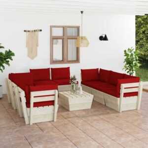 9-tlg. Garten-Sofagarnitur Gartenmöbel-Set Sitzgruppe Garten-Lounge-Set aus Paletten mit Kissen Fichtenholz FRJR927844 MaisonChic