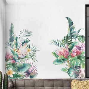 AUKUU Wanddekoobjekt Tropische Tropische grüne Pflanze Schildkröte Blätter Blumen, Schlafzimmer Wohnzimmer Veranda Heimdekoration Wandaufkleber