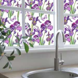 AUKUU Wandtattoo Pflanze Pflanze Lila Iris Phalaenopsis Sonnenschirm Glas, Vitrine Aufkleber Home Schlafzimmer Selbstklebender