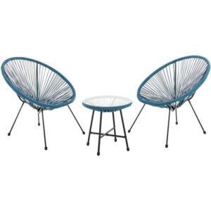 Bali Balkon Möbel Set Lounge Garnitur Relax Egg-Chair Flecht-Design Blau - Svita