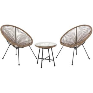 Bali Balkon Möbel Set Lounge Garnitur Relax Egg-Chair Flecht-Design Braun - Svita