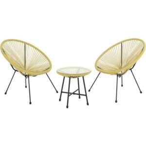 Bali Balkon Möbel Set Lounge Garnitur Relax Egg-Chair Flecht-Design Gelb - Svita
