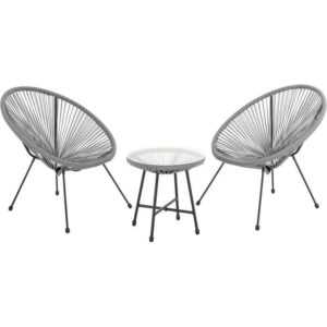 Bali Balkon Möbel Set Lounge Garnitur Relax Egg-Chair Flecht-Design Grau - Svita