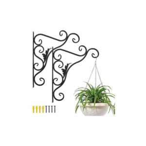 Balkon-Wand-Pflanzenhalter, 2er-Set Retro-europäische Blattform, Schmiedeeisen-Hängehaken, für Korblaternen mit Schrauben, Außendekoration für