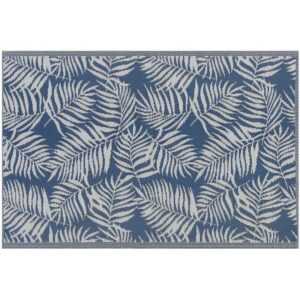 Beliani - Outdoor Teppich Blau/Weiß Polypropylen 120x180 cm Palmen-Muster Jacquardgewebt Rechteckig Kurzflor Gartenaccessoires Terrasse Wohnzimmer