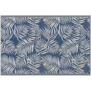 Beliani - Outdoor Teppich Blau/Weiß Polypropylen 120x180 cm Palmen-Muster Jacquardgewebt Rechteckig Kurzflor Gartenaccessoires Terrasse Wohnzimmer