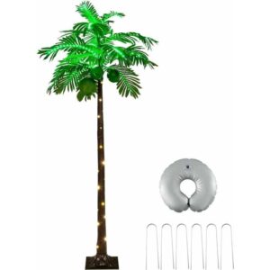 COSTWAY 180cm Künstliche beleuchtete Palme mit 309 LED-Lichtern, 3 Kokosnüssen, Wasserbeutel und Sockel, LED Palme für Garten Deko, Party, Zuhause