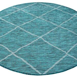 Carpet City Teppich "Palm", rund, Wetterfest & UV-beständig, für Balkon, Terrasse, Küche, flach gewebt