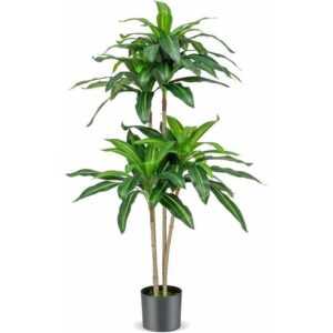 Costway - 140cm Kunstpflanze, Künstliche Pflanze Dracena, Zimmerpflanze mit Topf & 92 Blättern, Pflanze Grün Drachenbaum Kunstpalme, Kunstbaum Palme,