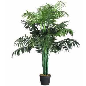 Costway - Kunstpflanze 110cm mit Basistopf, Palme künstlich Kunstbaum Zimmerpalme Zimmerpflanze Dekopflanze