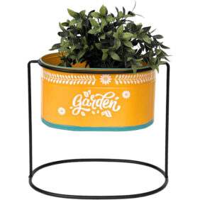 Dandibo - Blumenhocker mit Topf Metall Stehend Orange Oval 30 cm Blumenständer 96526 l Blumensäule Modern Pflanzenständer Pflanzgefäß