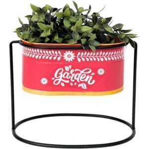 Dandibo - Blumenhocker mit Topf Metall Stehend Rot Oval 24 cm Blumenständer 96526 s Blumensäule Modern Pflanzenständer Pflanzgefäß