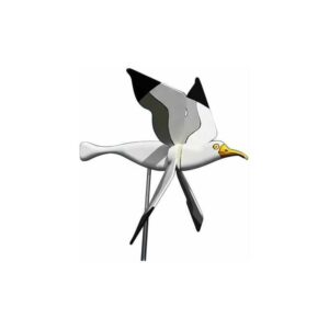 Eting - Garten-Windmühle aus Kunstharz, weiße Möwe mit sich drehenden Flügeln, Tier-Wetterfahne, 3D-Windspinner-Dekoration für Rasen
