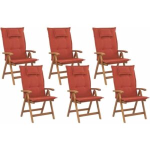 Gartenstuhl mit Auflagen 12-teilig Terracotta Polsterbezug Akazienholz verstellbar klappbar Rustikal Landhaus Stil Balkon Terrasse Möbel - Rot