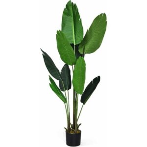 Goplus - Kunstbaum, Kunstpflanze, Zimmerpflanze, Kunstpalme, Hoehe 160cm, mit Stabilem Topf & 10 Grossen Blaettern, Gross, Perfekt für Innen- &