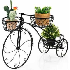 Goplus - Pflanzenregal in Fahrrad-Motiv, Blumenregal mit 3 Ebenen, Blumenstaender aus Metall, mit Griff, Frei Stehend, für Innen & Aussen, für Garten