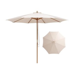 Goplus - Sonnenschirm 300 cm, Balkonschirm beige, Gartenschirm, Marktschirm, aus Holz und Polyester, Sonnenschirm für Balkon, Garten, Terrasse und