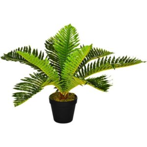 HOMCOM Kunstpflanze, Tropische Palme, inkl. Übertopf, 50 cm, Grün + Schwarz - Grün