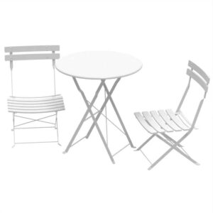 Haloyo - 3er-Set Klappgarten-Bistrotisch aus Stahl mit 2 Stühlen, 2 Stühlen und 1 Tisch, für Garten, Terrasse und Balkon,Weiß