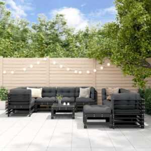 Maisonchic - 10-tlg. Garten-Lounge-Set, Gartenmöbel-Set, Sitzgruppe Gartenset mit Kissen Schwarz Massivholz LLOAQ705011