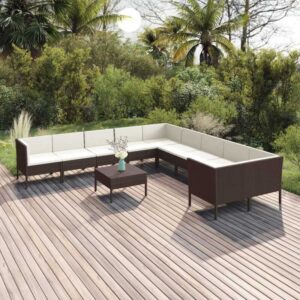 Maisonchic - 11-tlg. Garten-Lounge-Set Gartenmöbel-Set Terrassen-Sitzgruppe mit Auflagen Poly Rattan Braun ZDEH62182