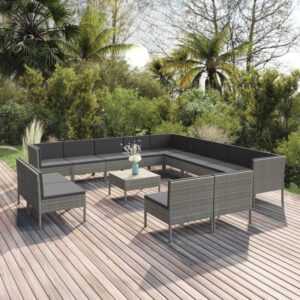 Maisonchic - 14-tlg. Garten-Lounge-Set Gartenmöbel-Set Terrassen-Sitzgruppe mit Auflagen Poly Rattan Grau ZDEH94056