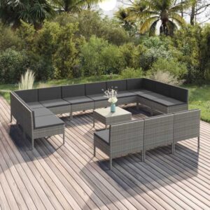 Maisonchic - 14-tlg. Garten-Lounge-Set, Gartenmöbel, Sitzgruppe Gartenset mit Auflagen Poly Rattan Grau LLOAQ892290