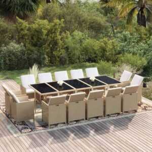 Maisonchic - 15-tlg. Garten-Essgruppe Gartenmöbel Set Sitzgruppe mit Kissen Poly Rattan Beige DE27052 - Beige