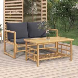 Maisonchic - 2-tlg. Garten-Lounge-Set Gartenmöbel Set Sitzgruppe Essgruppe mit Dunkelgrauen Kissen Bambus DE95060 - Grau