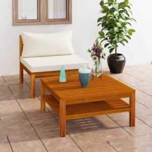 Maisonchic - 2-tlg. Garten-Sofagarnitur Sofa Loungesofa Couch Modern mit Cremeweißen Kissen Akazienholz DE17574 - Weiß