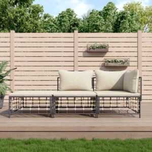 Maisonchic - 3-tlg. Garten-Lounge-Set Gartenmöbel-Set Terrassen-Sitzgruppe mit Kissen Anthrazit Poly Rattan ZDEH32981