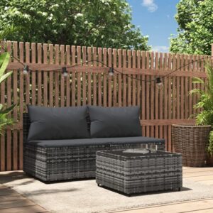 Maisonchic - 3-tlg. Garten-Lounge-Set Gartenmöbel-Set Terrassen-Sitzgruppe mit Kissen Grau Poly Rattan ZDEH47034