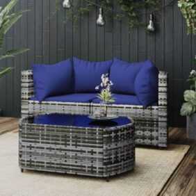 Maisonchic - 3-tlg. Garten-Lounge-Set, Gartenmöbel, Sitzgruppe Gartenset mit Kissen Grau Poly Rattan LLOAQ145767