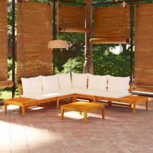 Maisonchic - 4-tlg. Garten-Lounge-Set Gartenmöbel-Set Terrassen-Sitzgruppe mit Cremeweißen Kissen Akazienholz ZDEH48962