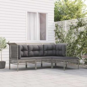 Maisonchic - 4-tlg. Garten-Lounge-Set Gartenmöbel-Set Terrassen-Sitzgruppe mit Kissen Grau Poly Rattan ZDEH58186