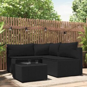 Maisonchic - 4-tlg. Garten-Lounge-Set Gartenmöbel-Set Terrassen-Sitzgruppe mit Kissen Schwarz Poly Rattan ZDEH10720