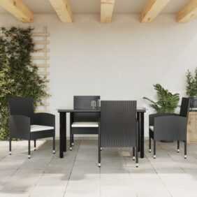 Maisonchic - 5-tlg. Garten-Essgruppe, Garten-Lounge-Set, Sitzgruppe Gartenset Schwarz Poly Rattan und Stahl LLOAQ924500