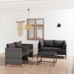 Maisonchic - 5-tlg. Garten-Lounge-Set Gartenmöbel-Set Terrassen-Sitzgruppe mit Kissen Poly Rattan Grau ZDEH82248