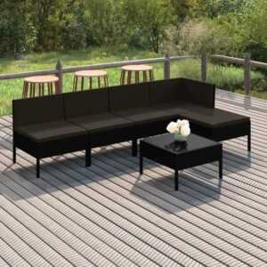 Maisonchic - 6-tlg. Garten-Lounge-Set Gartenmöbel-Set Terrassen-Sitzgruppe mit Auflagen Poly Rattan Schwarz ZDEH76080
