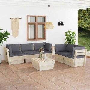 Maisonchic - 6-tlg. Garten-Sofagarnitur Gartenmöbel-Set Sitzgruppe Garten-Lounge-Set aus Paletten mit Kissen Fichtenholz FRJR134644