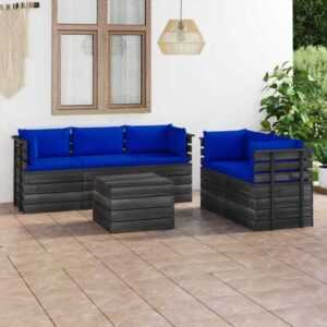 Maisonchic - 6-tlg. Garten-Sofagarnitur Gartenmöbel-Set Sitzgruppe Garten-Lounge-Set aus Paletten mit Kissen Kiefernholz FRJR876076