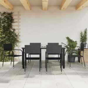 Maisonchic - 7-tlg. Garten-Essgruppe, Garten-Lounge-Set, Sitzgruppe Gartenset Schwarz Poly Rattan und Stahl LLOAQ316152