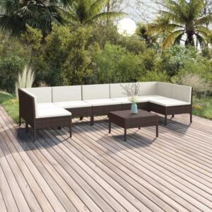Maisonchic - 8-tlg. Garten-Lounge-Set Gartenmöbel-Set Terrassen-Sitzgruppe mit Auflagen Poly Rattan Braun ZDEH30930