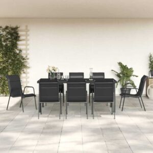 Maisonchic - 9-tlg. Garten-Essgruppe, Garten-Lounge-Set, Sitzgruppe Gartenset Schwarz Stahl und Textilene LLOAQ552156