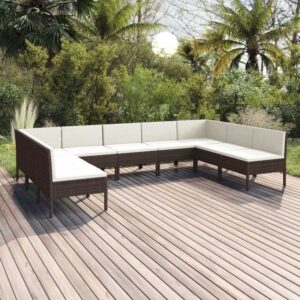 Maisonchic - 9-tlg. Garten-Lounge-Set Gartenmöbel-Set Terrassen-Sitzgruppe mit Auflagen Poly Rattan Braun ZDEH11786
