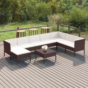 Maisonchic - 9-tlg. Garten-Lounge-Set Gartenmöbel-Set Terrassen-Sitzgruppe mit Auflagen Poly Rattan Braun ZDEH69439