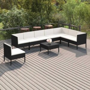 Maisonchic - 9-tlg. Garten-Lounge-Set Gartenmöbel-Set Terrassen-Sitzgruppe mit Auflagen Poly Rattan Schwarz ZDEH44874