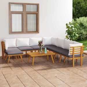 Maisonchic - 9-tlg. Garten-Lounge-Set Gartenmöbel-Set Terrassen-Sitzgruppe mit Kissen Massivholz Akazie ZDEH38959