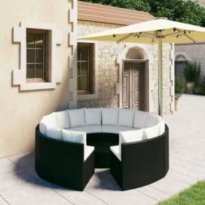 Maisonchic - 9-tlg. Garten-Sofagarnitur Gartenmöbel-Set Sitzgruppe Garten-Lounge-Set mit Auflagen Poly Rattan Schwarz FRJR783976