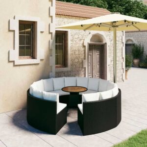 Maisonchic - 9-tlg. Garten-Sofagarnitur Gartenmöbel-Set Sitzgruppe Garten-Lounge-Set mit Auflagen Poly Rattan Schwarz FRJR809046